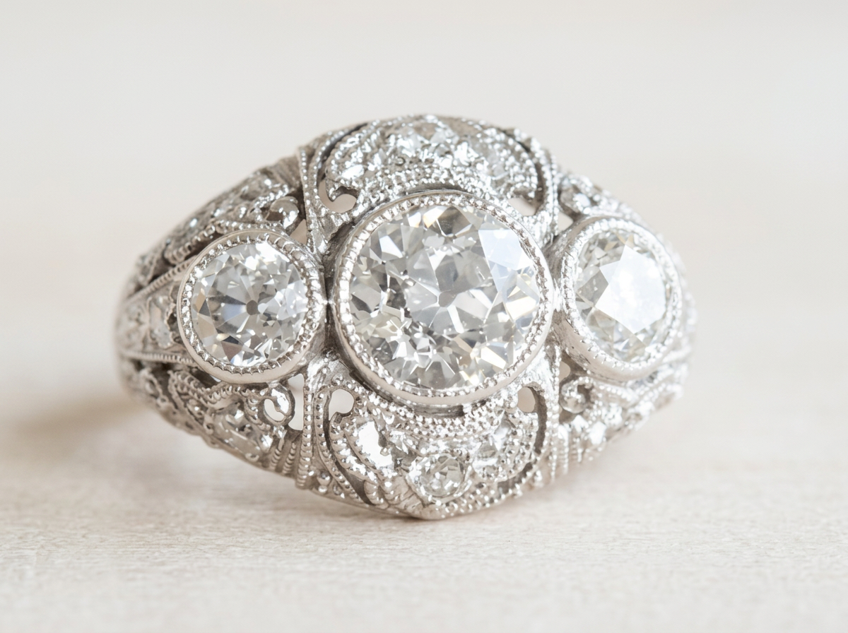 Old European Cut Diamond Trilogy Ring