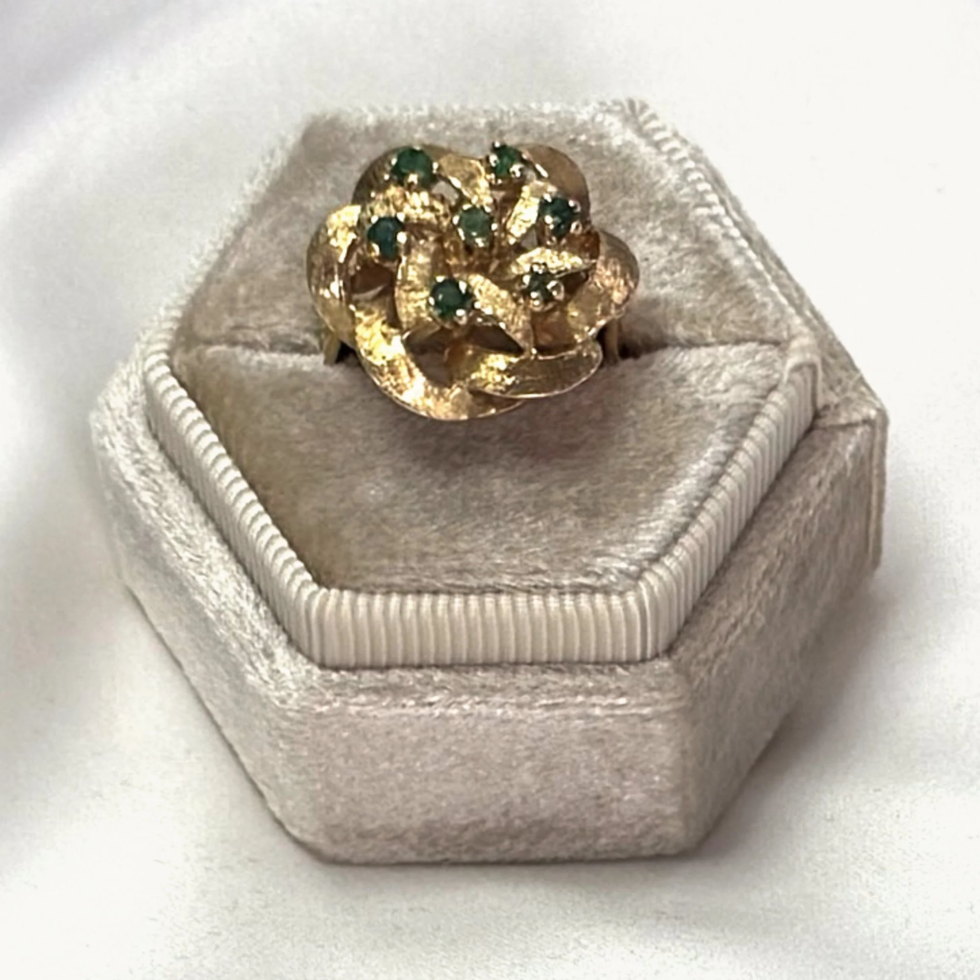 Sculptural Floral Ring with Emerald Melee