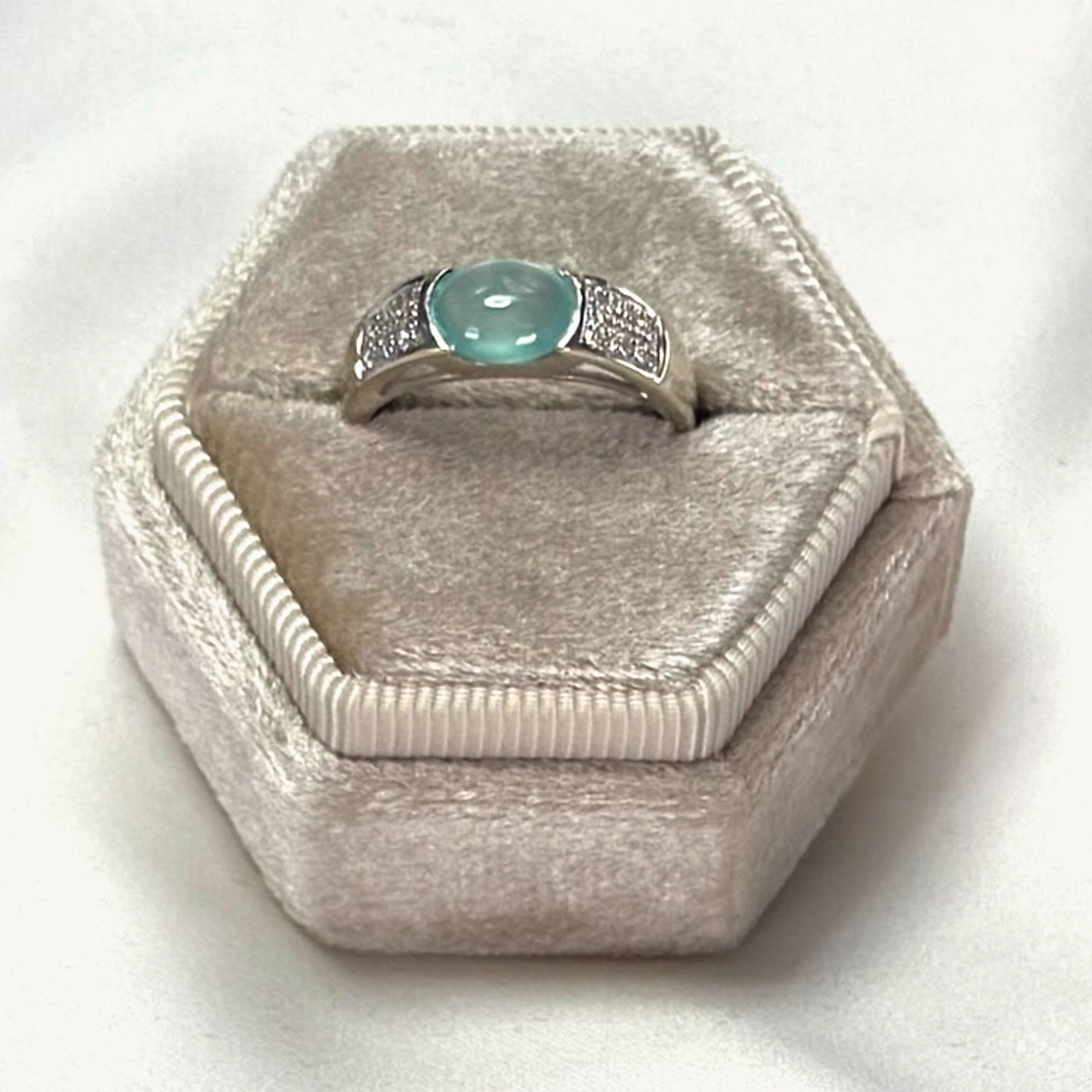 Aquamarine Cabochon and Diamond Melee Ring