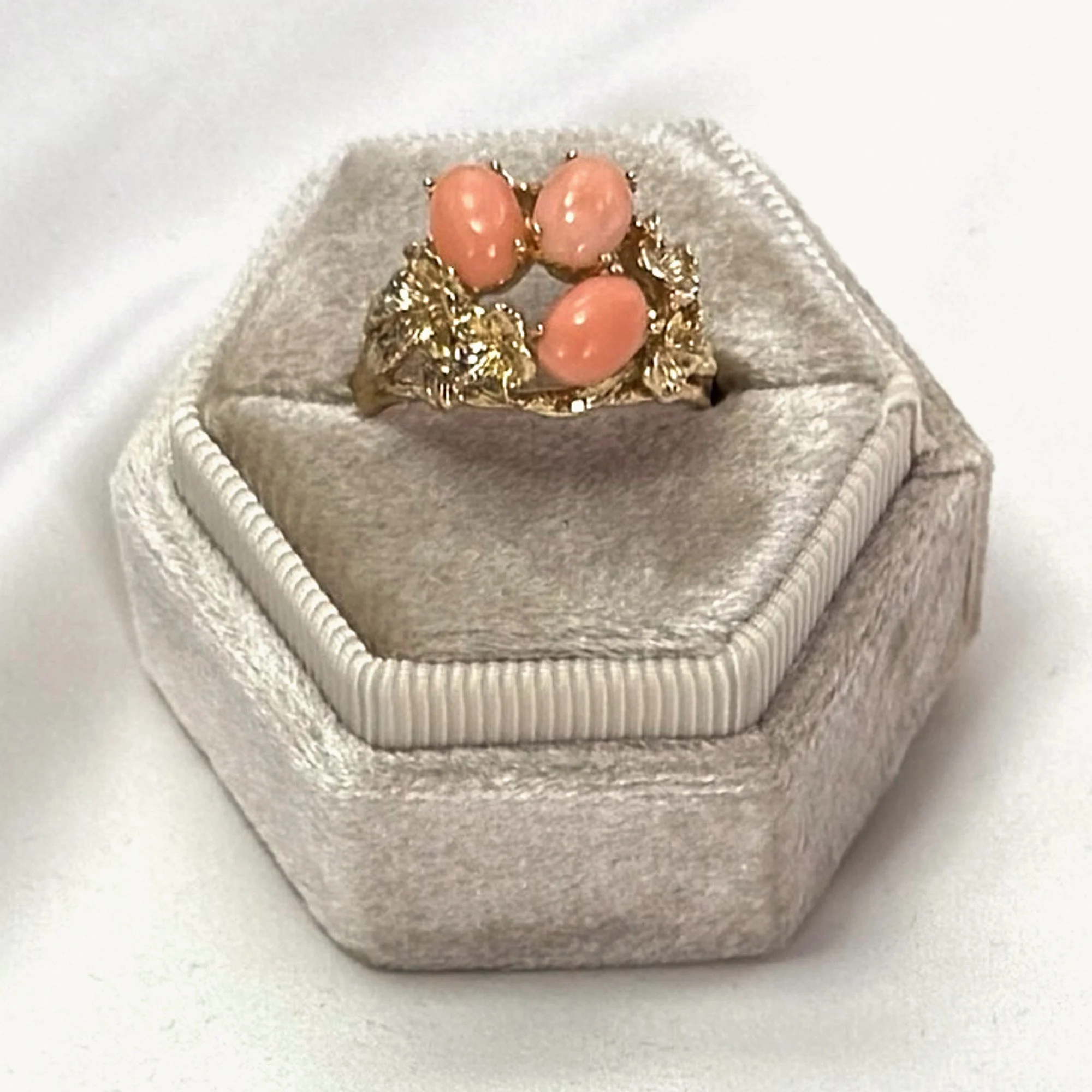 Floral Motif Coral Stone Ring