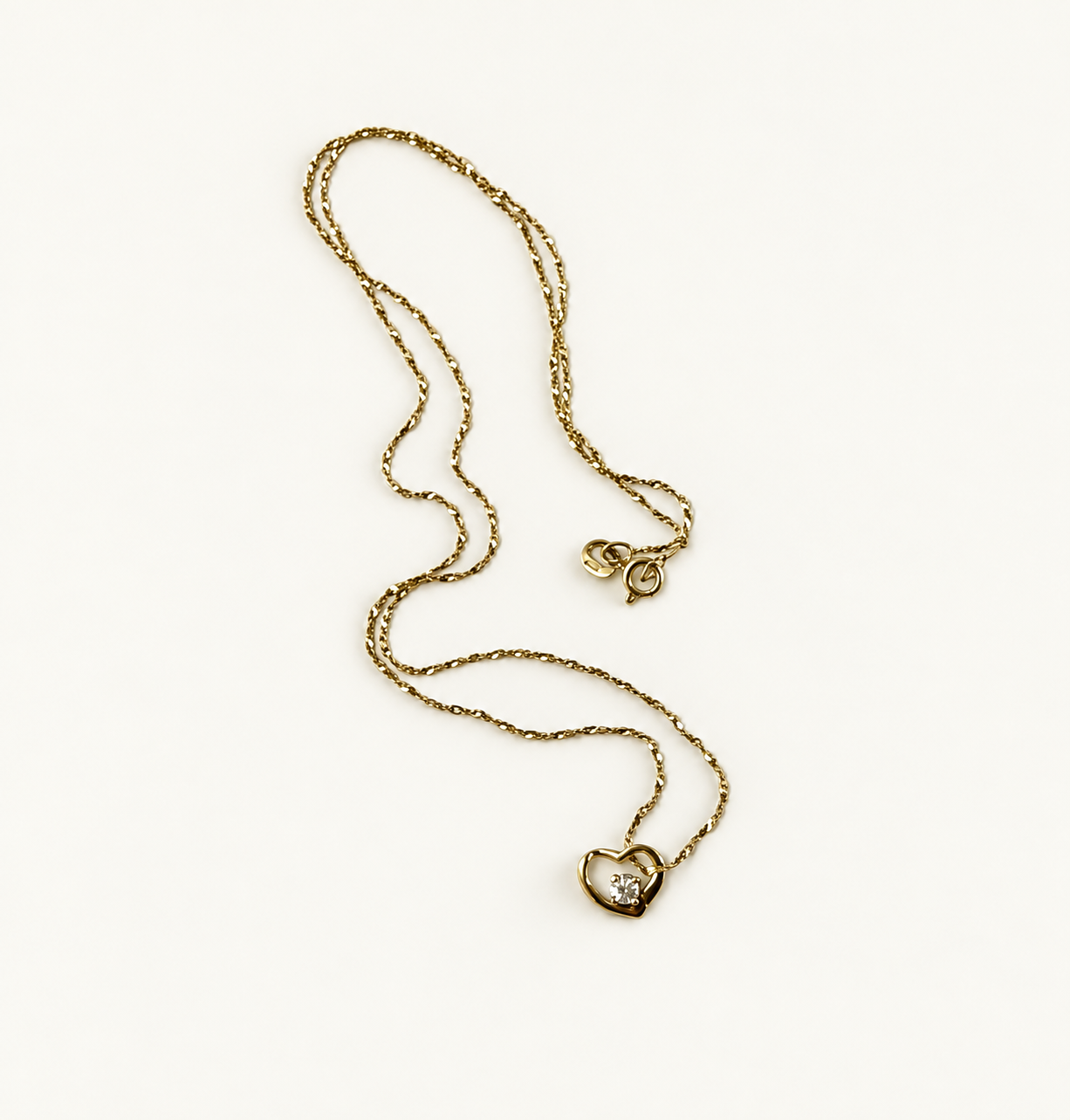 Heart Pendant with Diamond on Twisted Rope Chain