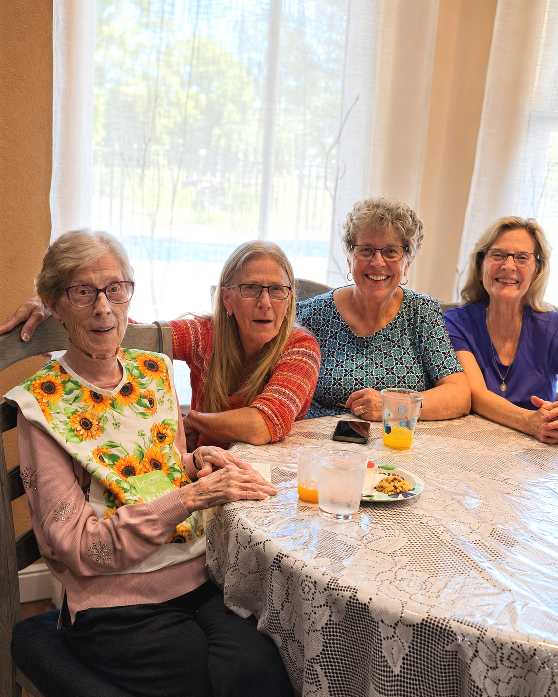 Family with resident at senior care home in Lincoln, CA. Residential senior facility.