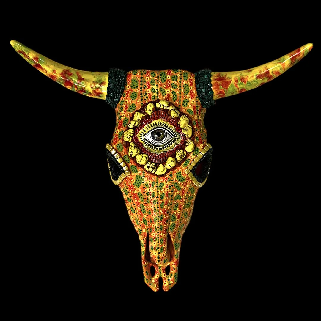 cow skull painted and mosaic yellow.jpg