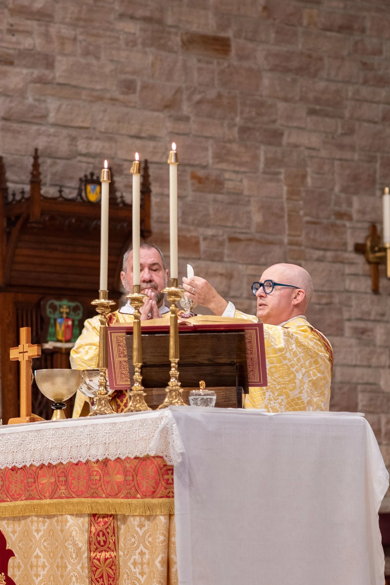 Fr Brown and Deacon Russ during holy Mass at St. Eugene's Cathedral