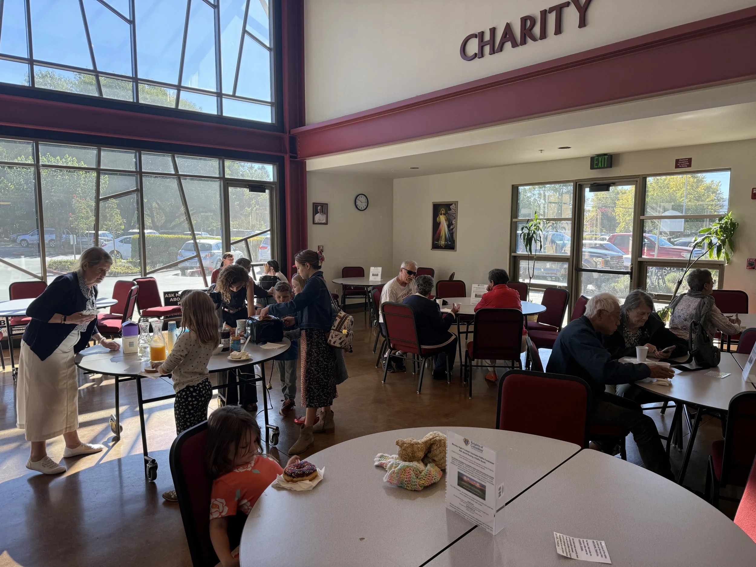 Coffee and donuts social after Sunday masses at St Eugene Cathedral