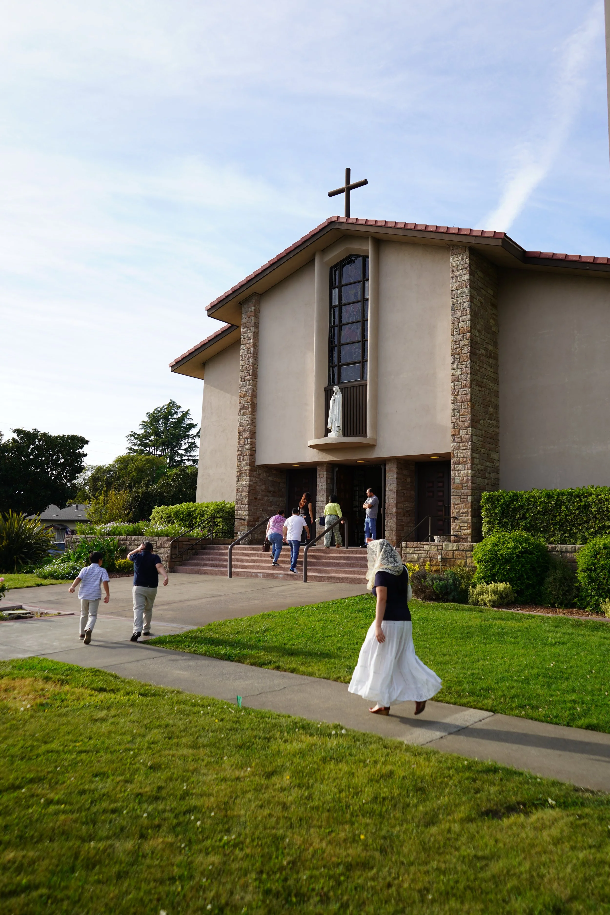Parishioners entering St Eugene's Cathedral