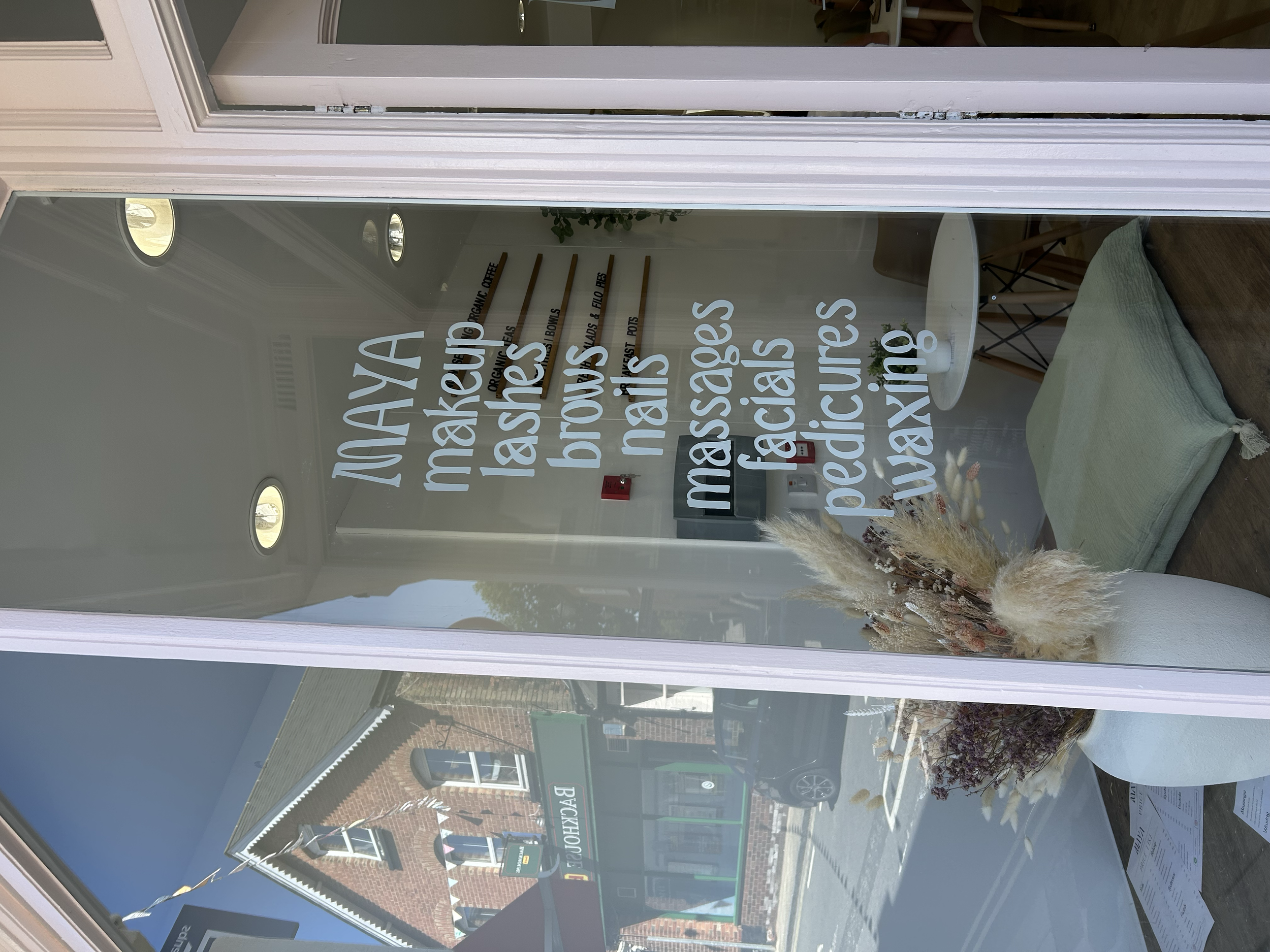 Maya beauty font matched sign signwriting.