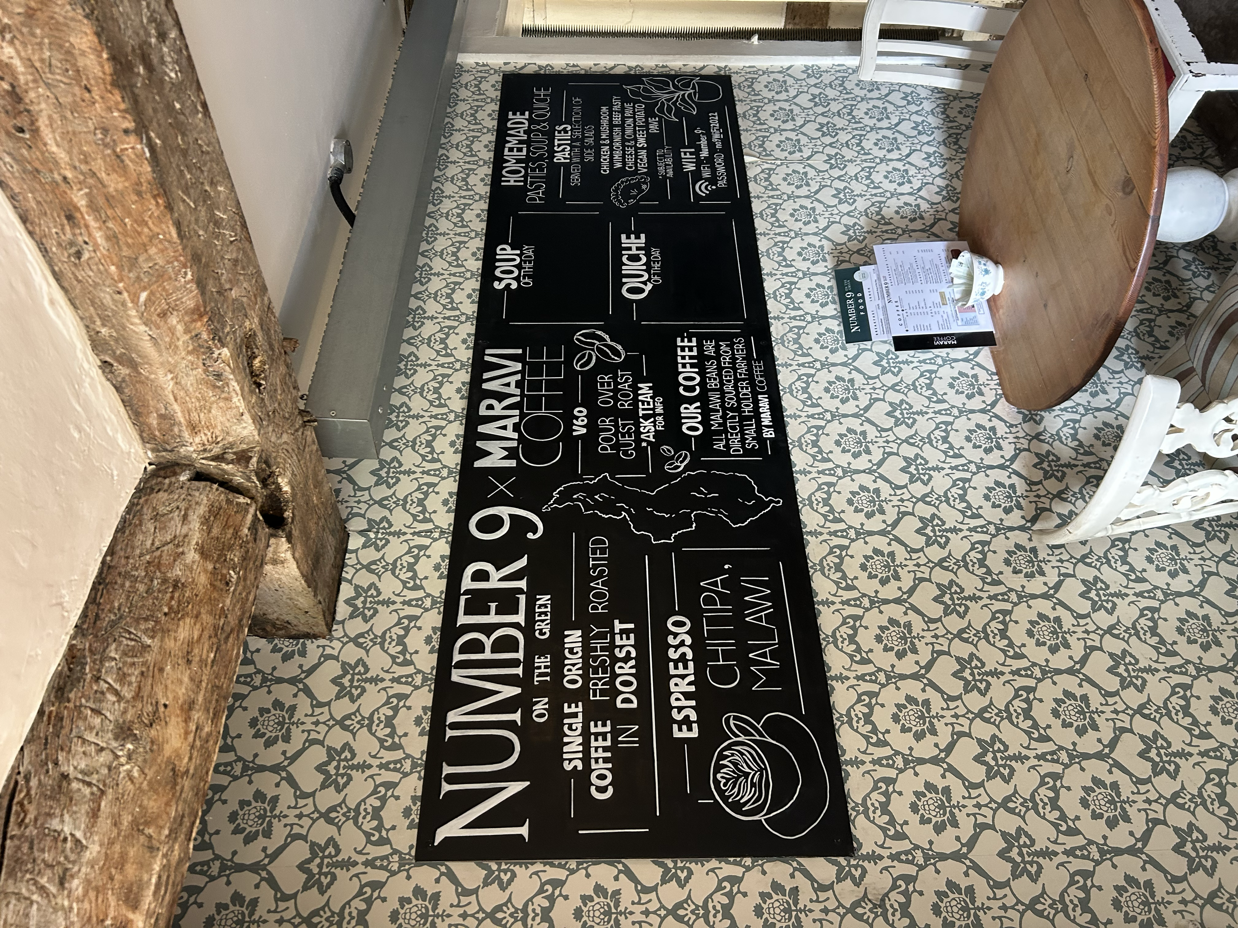 Chalkboard using brand fonts for Number 9 X Maravi Coffee.