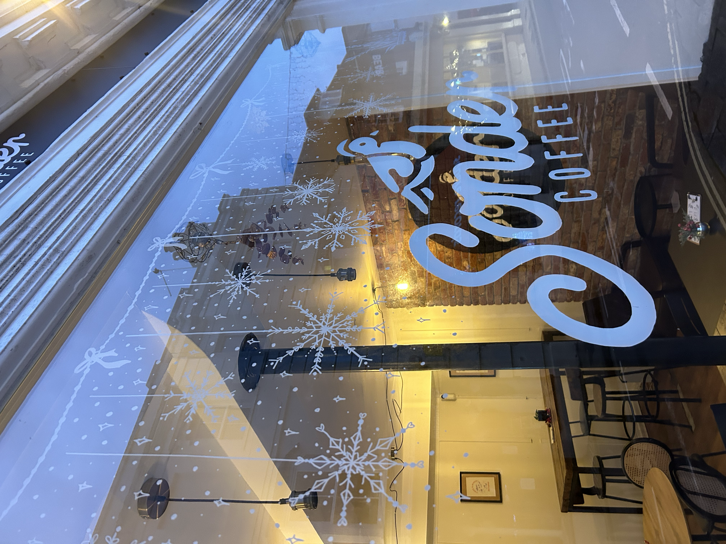 Festive snowflake art for Sonder Coffee, Wimborne.