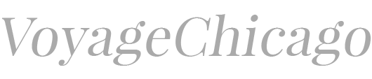 Text reading 'VoyageChicago' in a sleek, italic font.