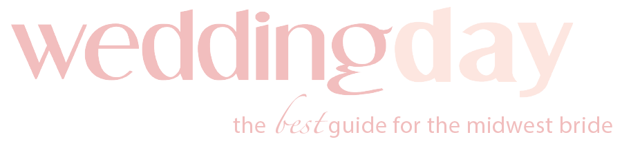 Pink text reading "wedding day" with smaller pink text below that says "the best guide for the midwest bride" on a black background.
