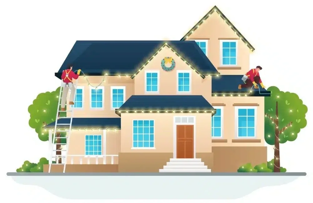 Top-rated holiday light installation crew decorating a large Orlando home