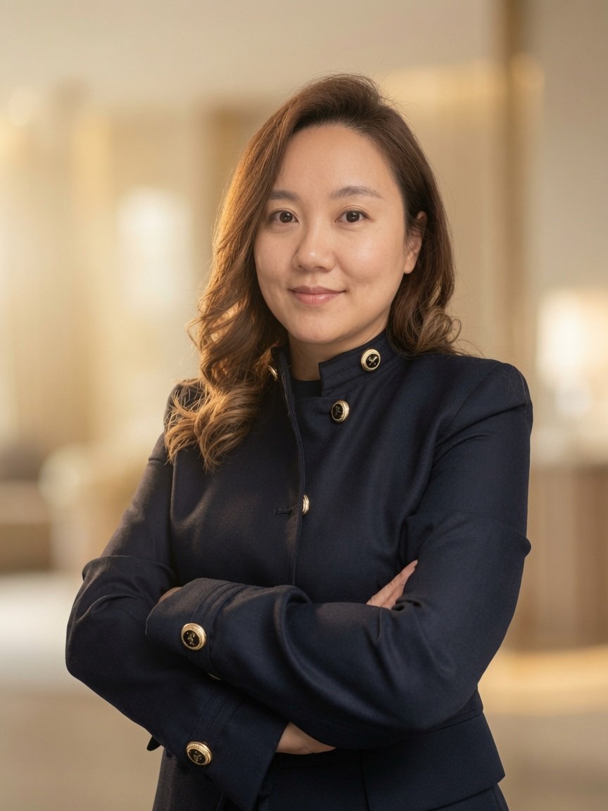A confident woman with light skin and wavy brown hair posing with her arms crossed indoors.