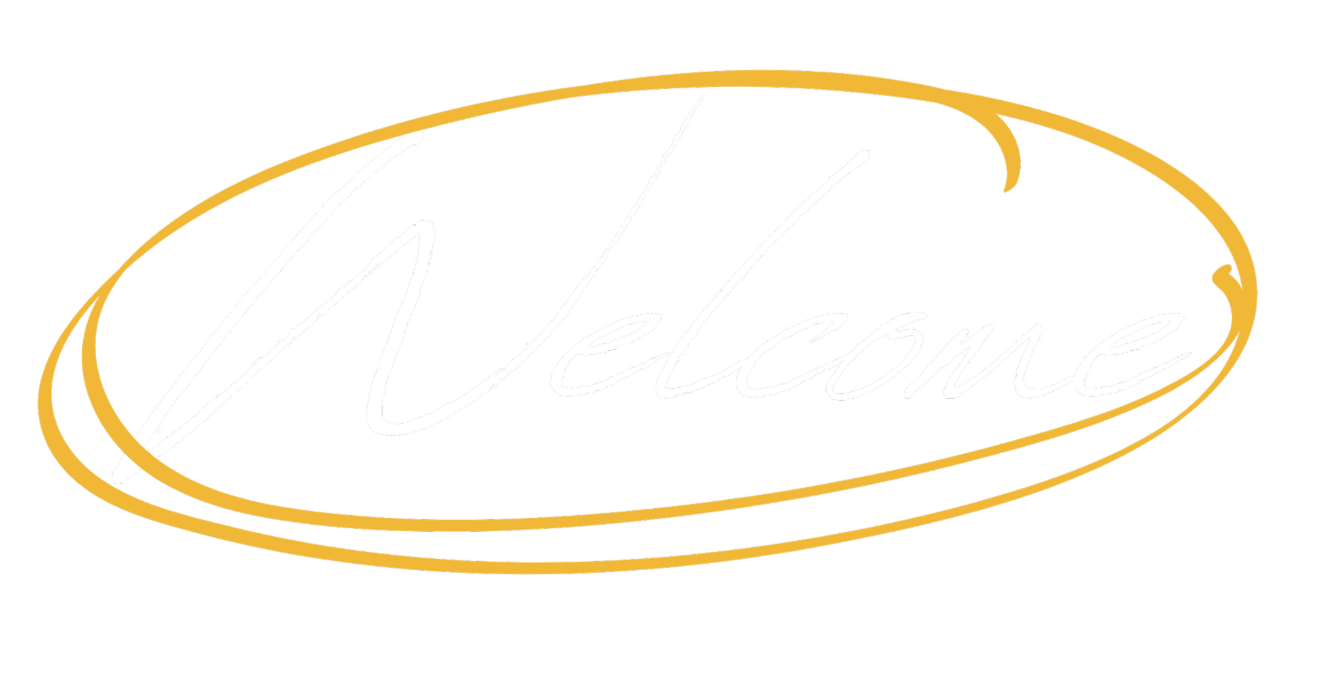 A neon sign with the word 'Welcome' written in white cursive font inside an oval-shaped yellow border.