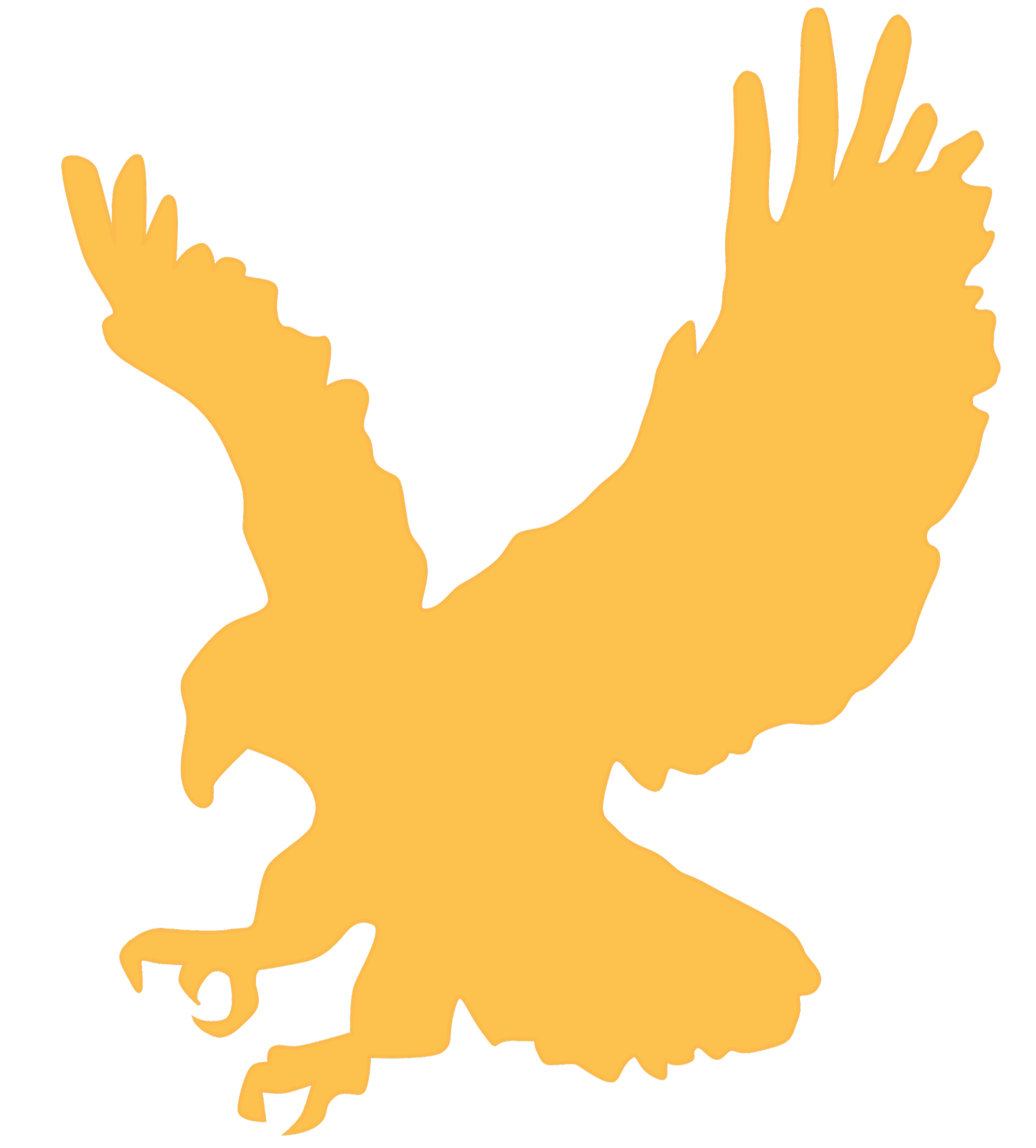 A silhouetted figure with raised hands and wild hair, depicted in gold against a black background.