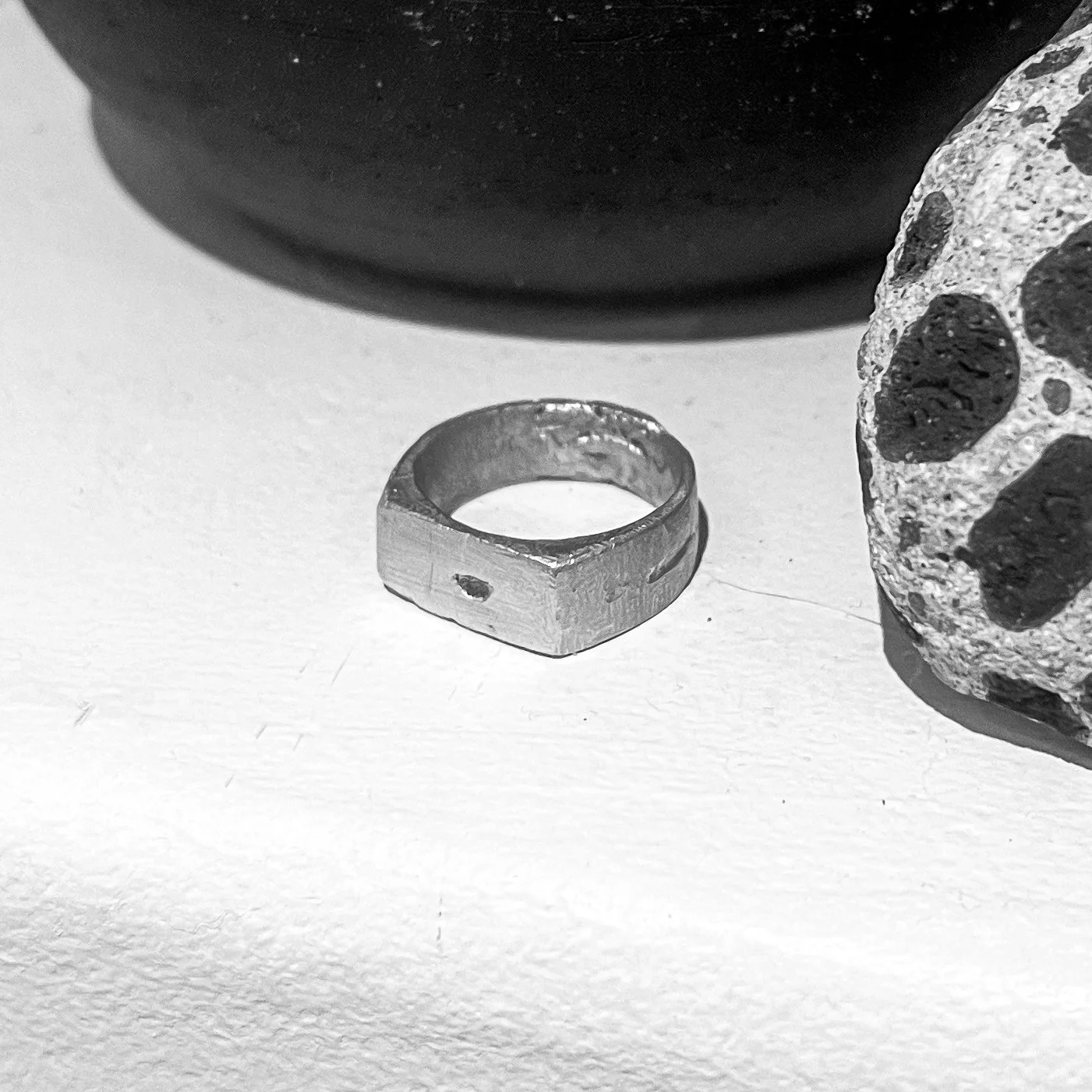Size 9 Textured Sand Casted Signet Ring #06
