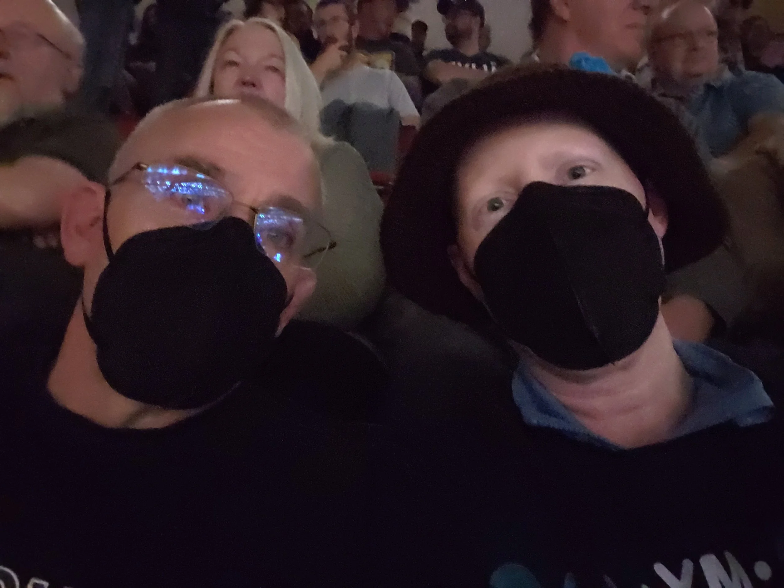 Chuck and Amy wearing masks at a spring 2023 MercyMe cruise