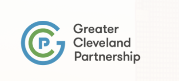 Logo of the Greater Cleveland Partnership with blue and green circular design and the organization's name.