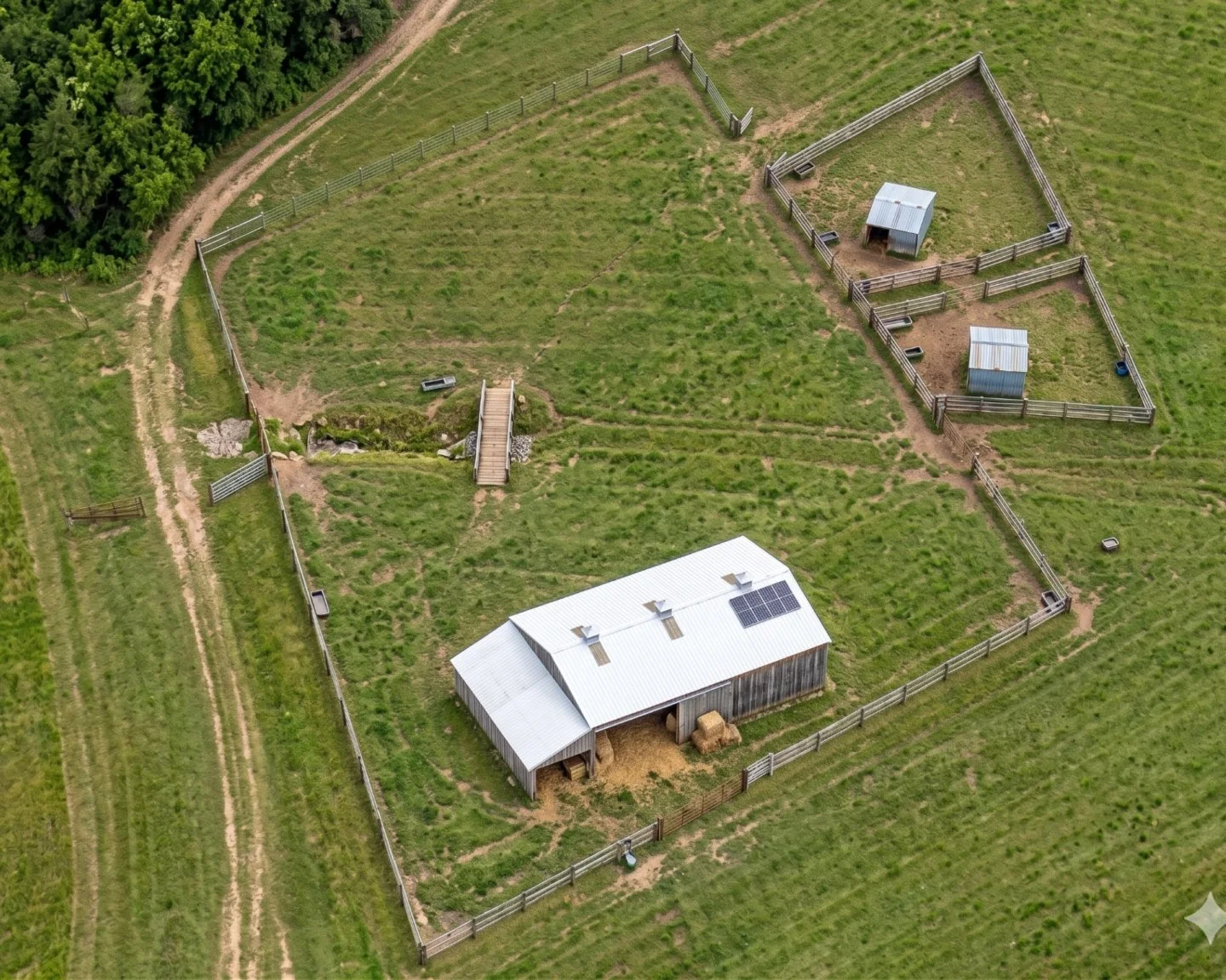 FCI Forrest City meat goat corral and goat loafing shed at UNICOR Farm.
