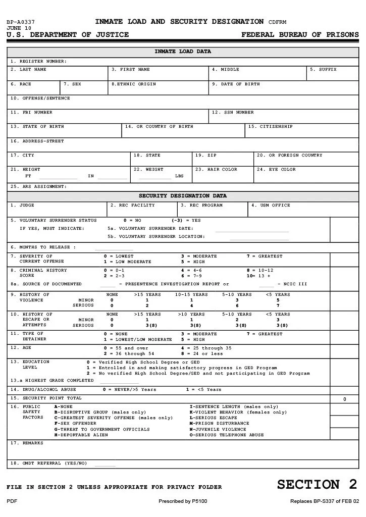 U.S. department of justice inmate load and security designation federal bureau of prisons.