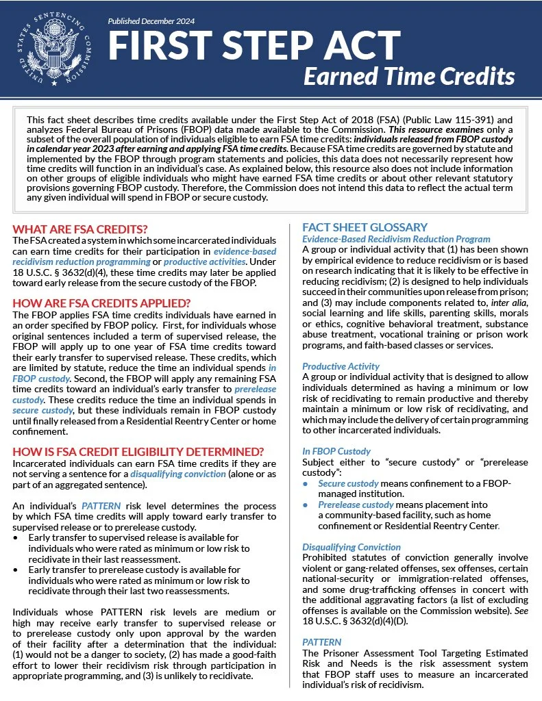 First Step Act Earned Time Credits Fact Sheet.