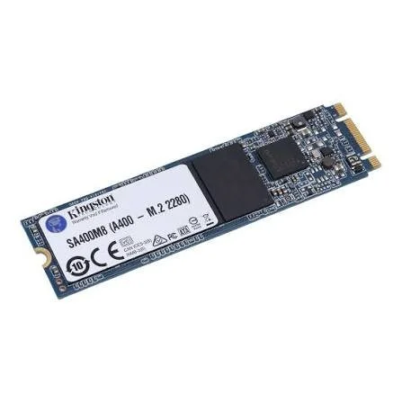 A Kingston solid state drive (SSD) with a blue circuit board and a white label.