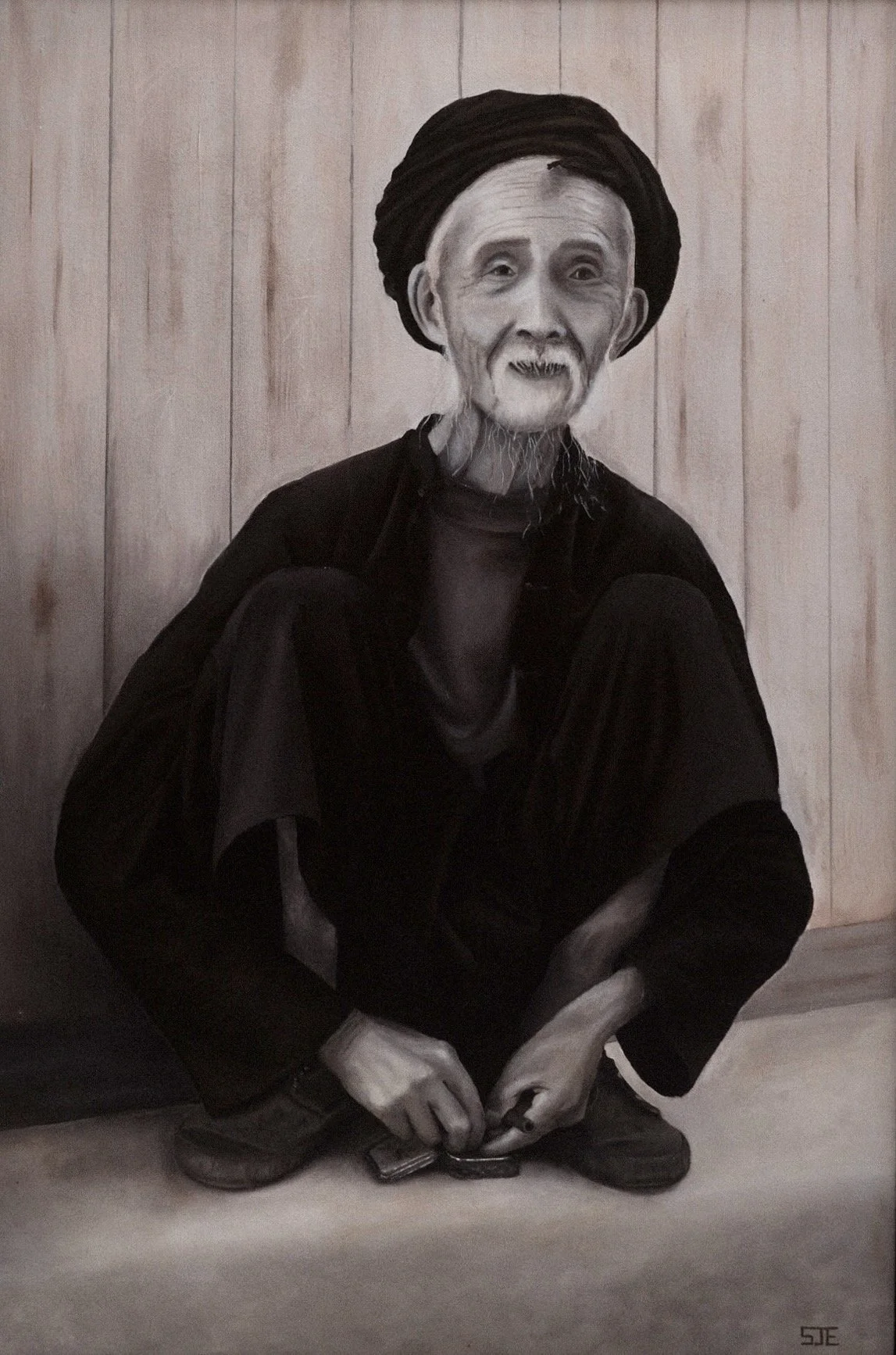 Grisaille portrait of an elderly Yao ethnic minority man from Guangxi by Stephen Ellison