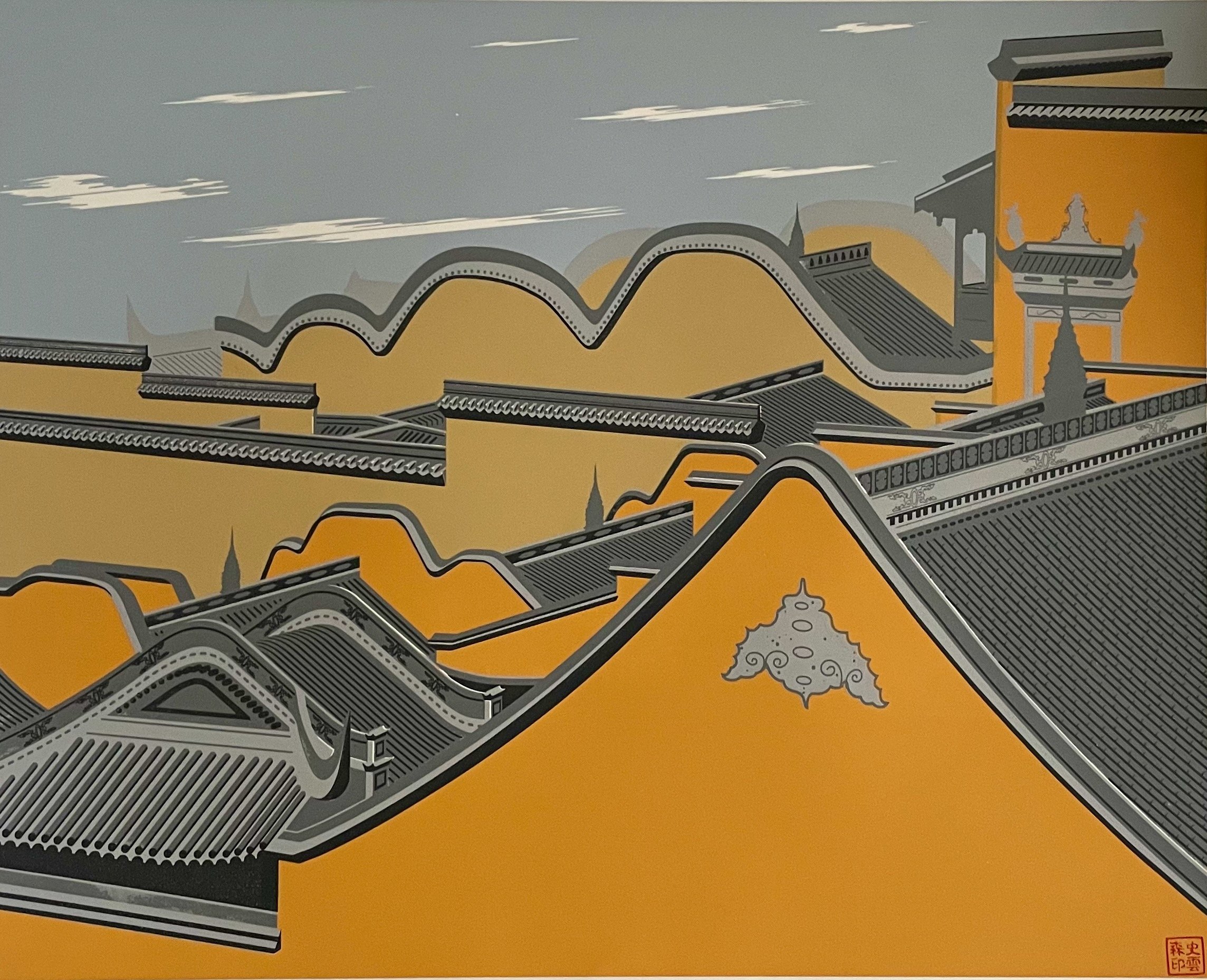 Print of traditional Chinese tiled roofs by Stephen Ellison