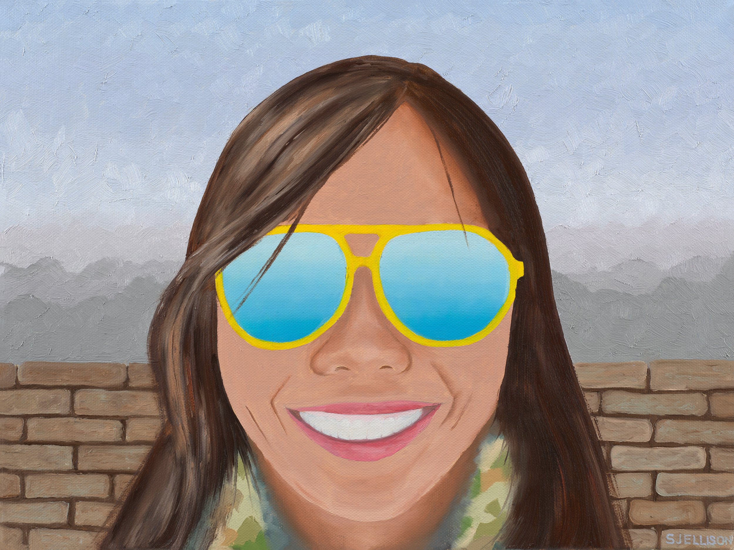 Portrait of Jenny with blue sunglasses at the Great Wall