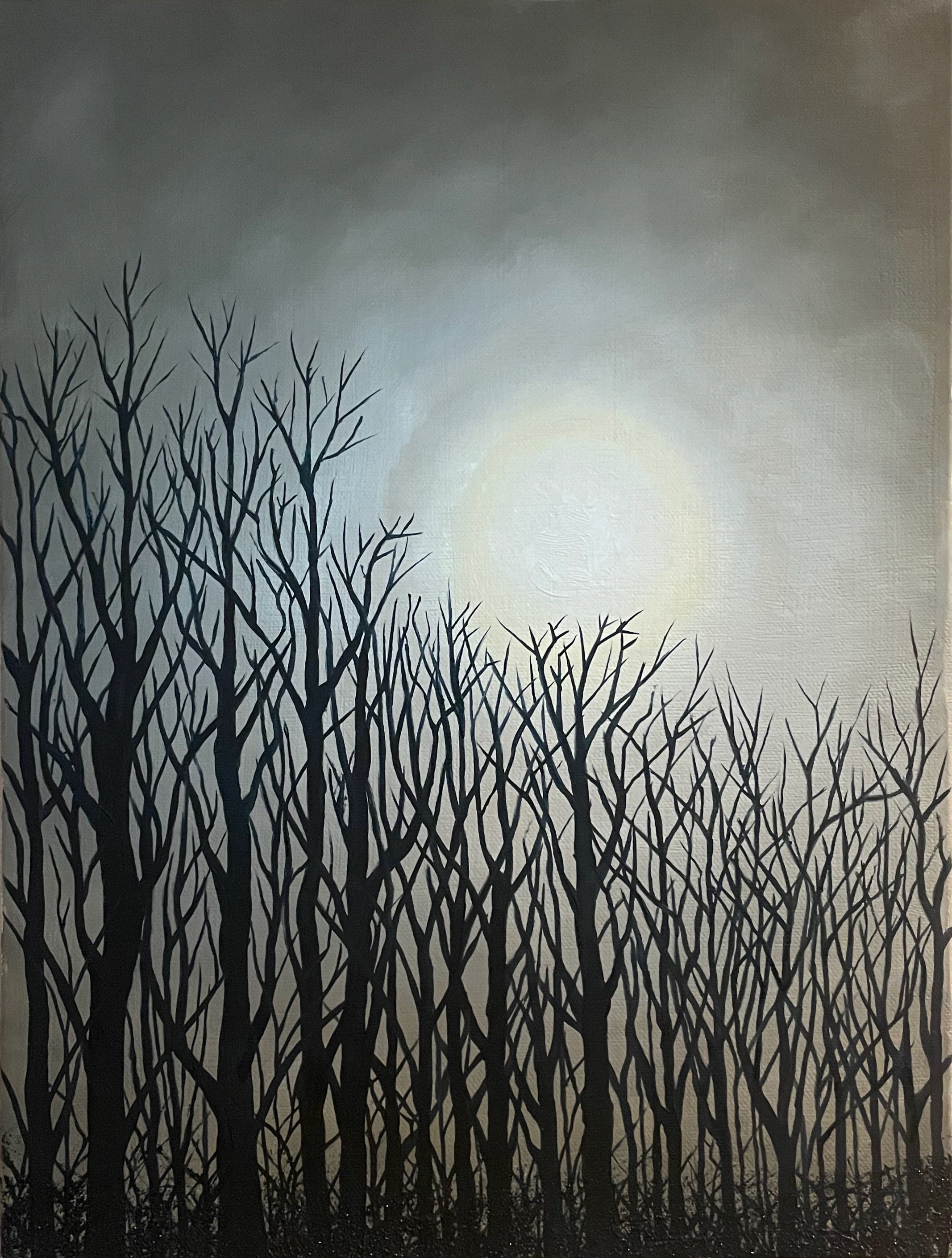 Oil Painting of silhouette of trees against moonlight in Bath