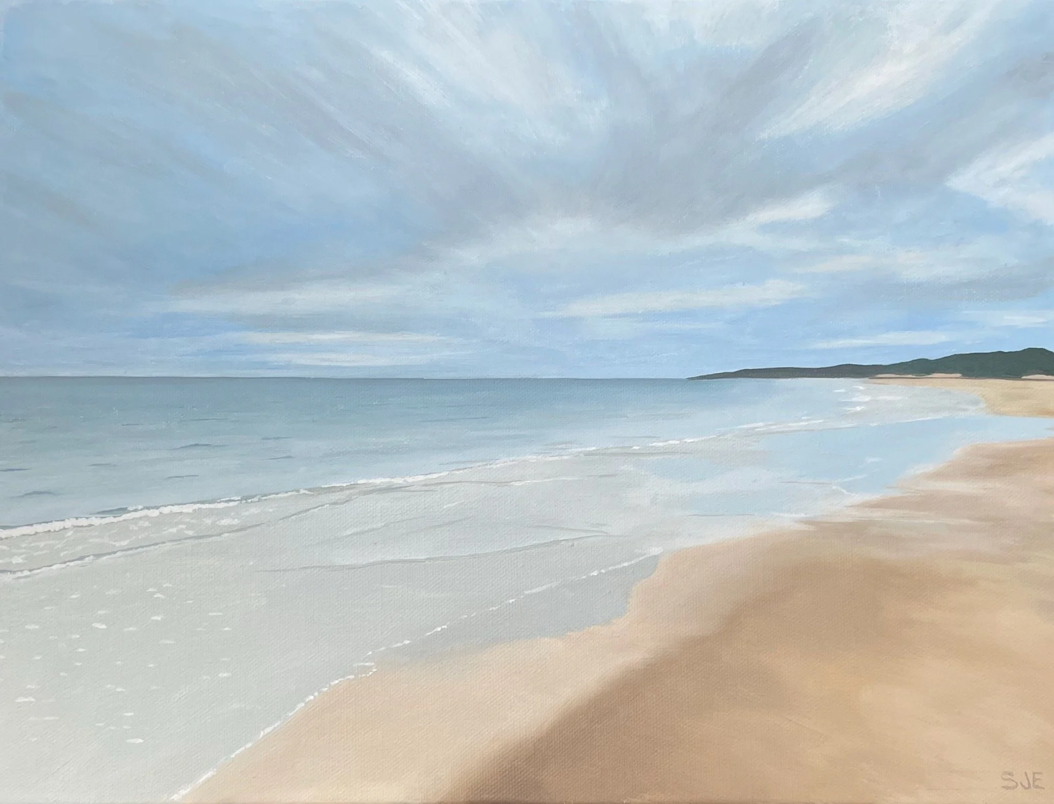 Oil painting of a Northumbrian beach