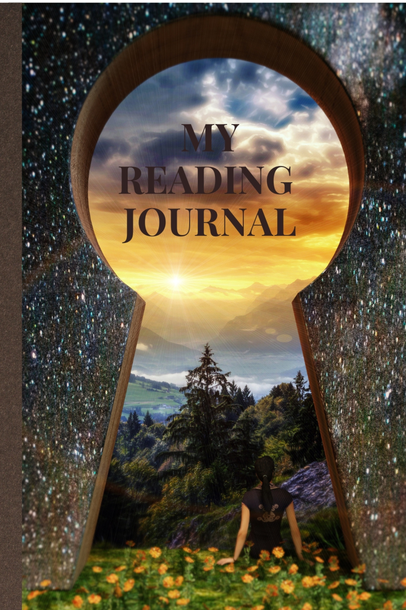 Order Sunset Portal My Reading Journal — keyhole view of starry night and sunset landscape, hardcover and paperback