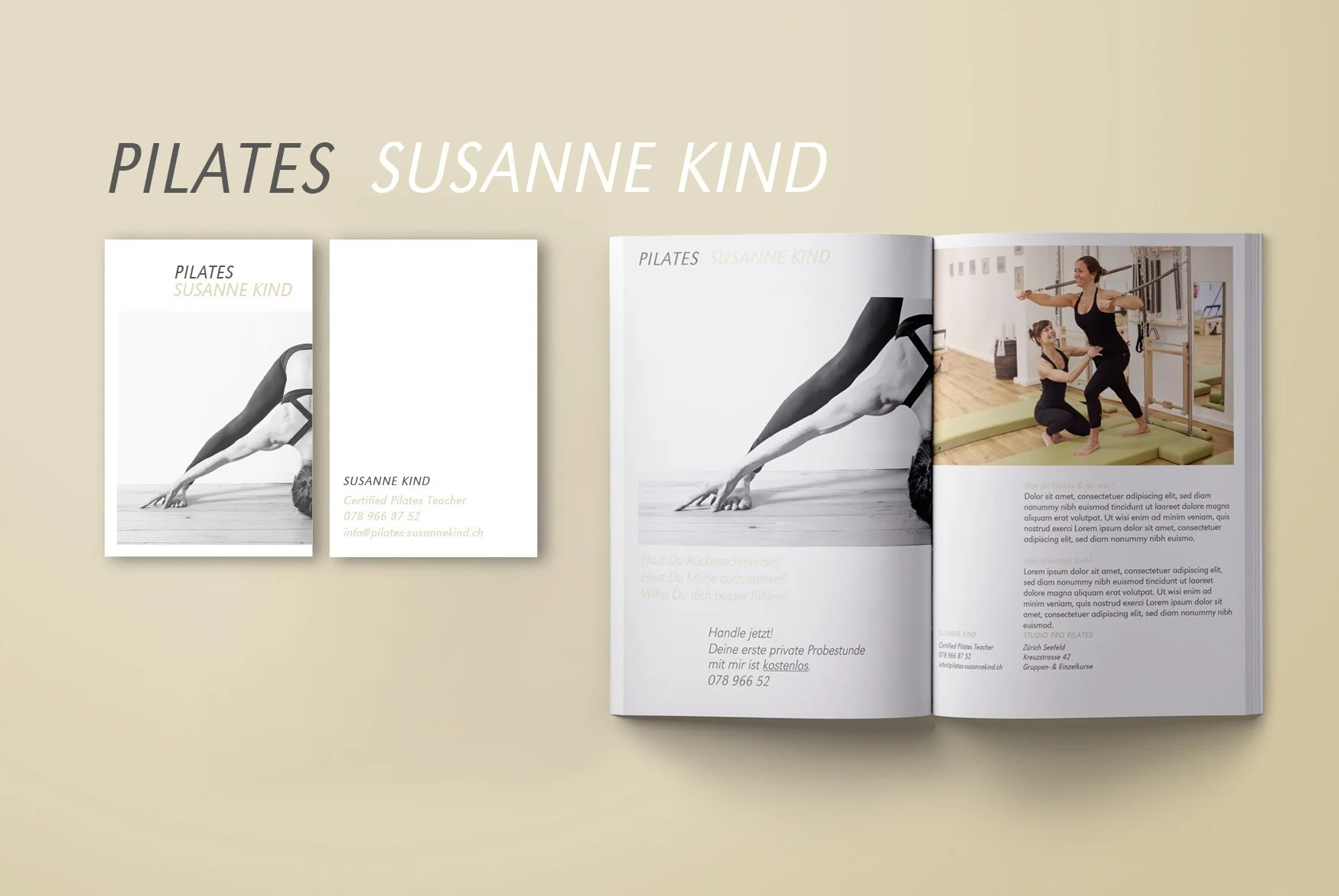 Visitenkarte und Flyer für Pilates Susanne Kind