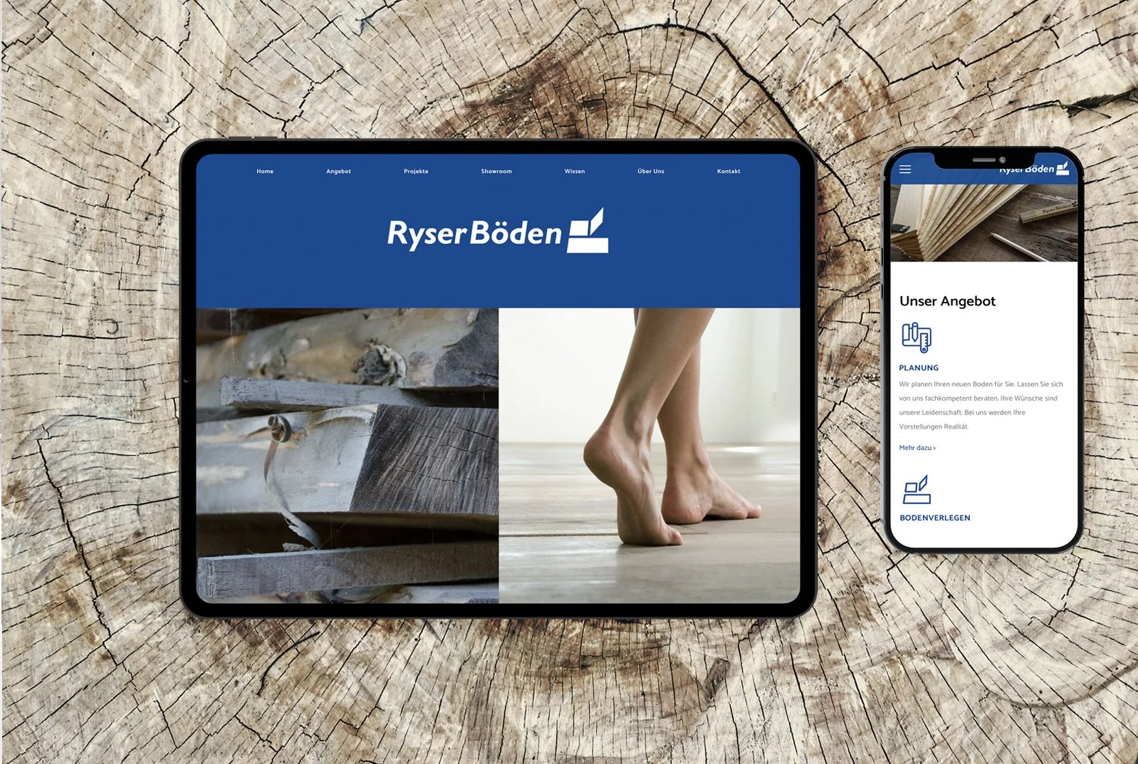 Website von Ryser Böden mit eigener Fotografie