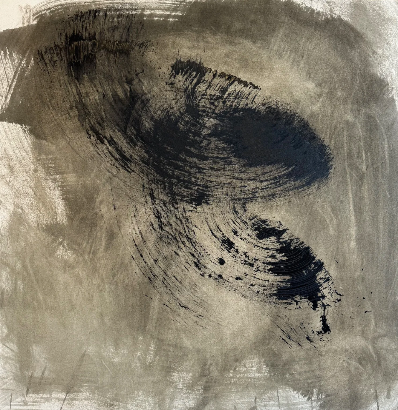 ●  OSCILLE, 2025 — Technique mixte sur toile, 96.5 x 94 cm