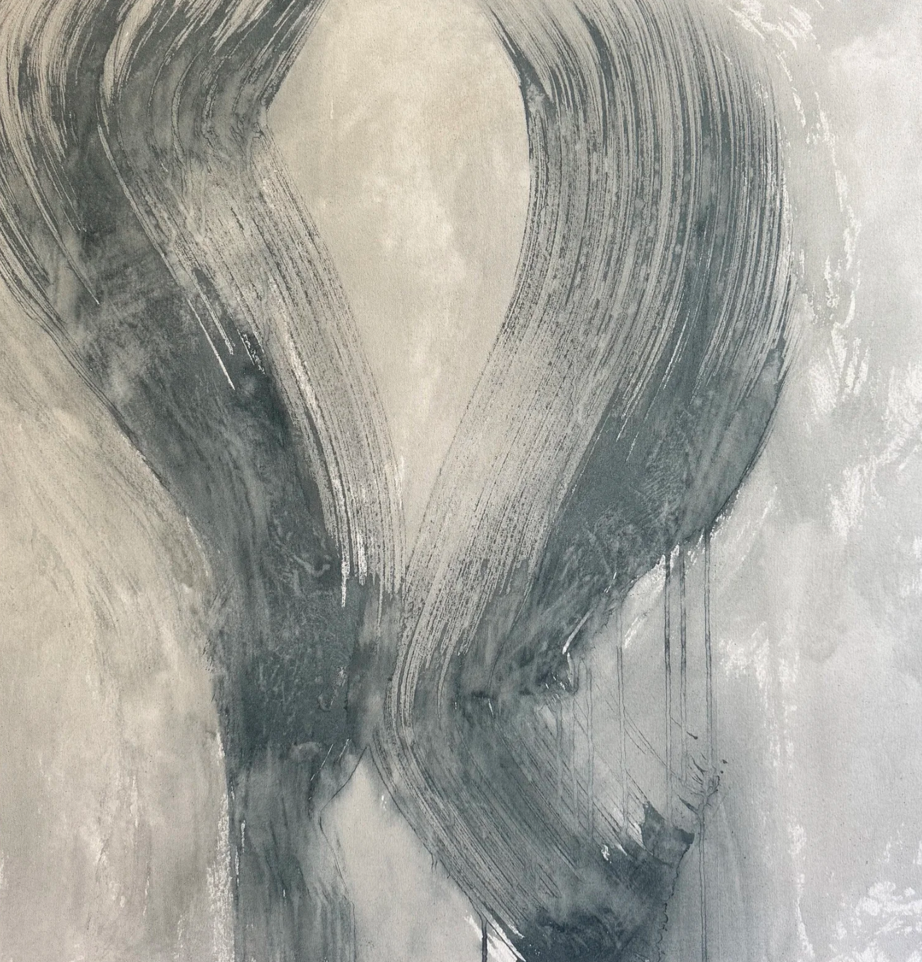 ●  TEMPOREL, 2025 — Technique mixte sur toile, 94 x 88.9 cm