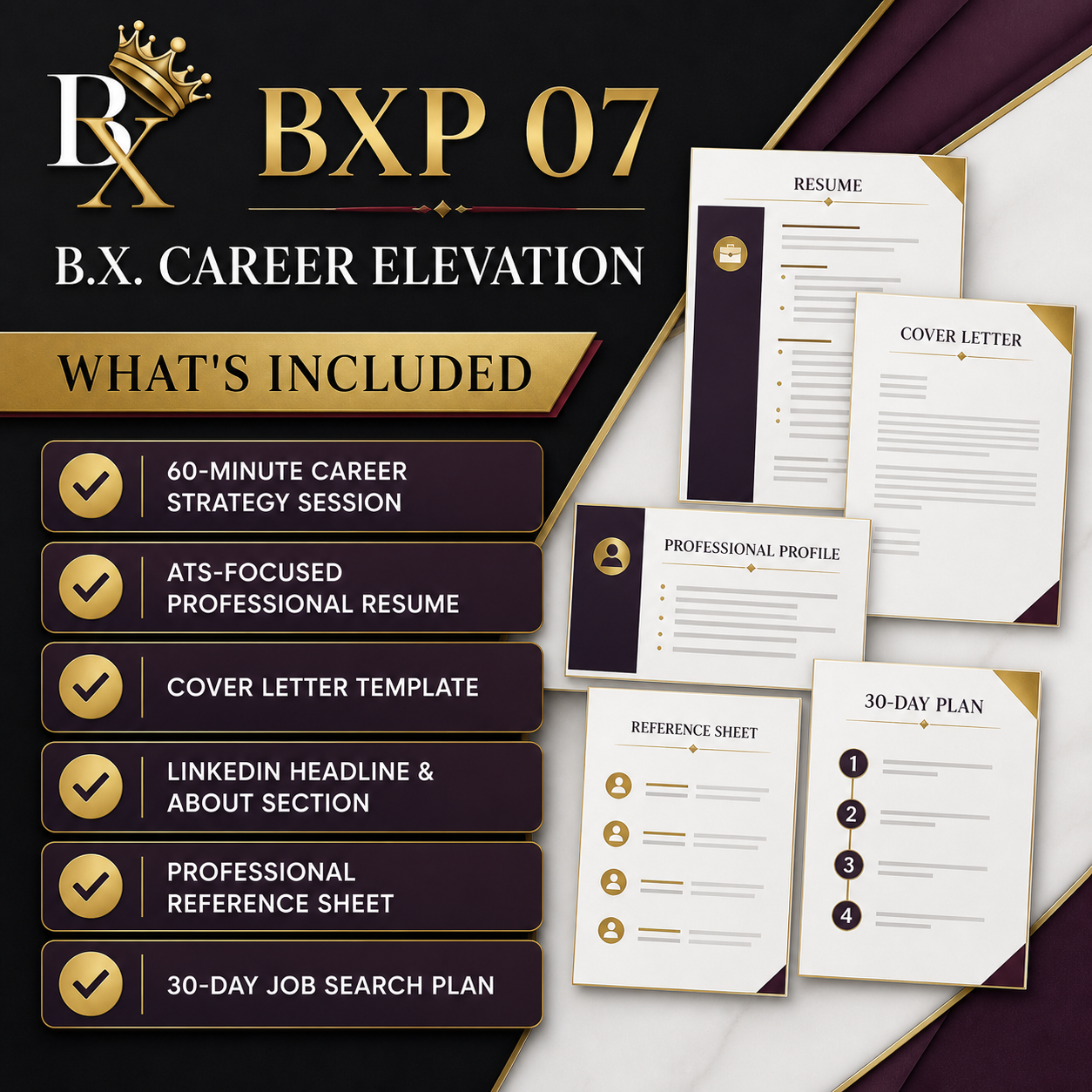 B.X. Career Elevation service graphic for resume, LinkedIn, cover letter + career strategy, priced starting at $795.