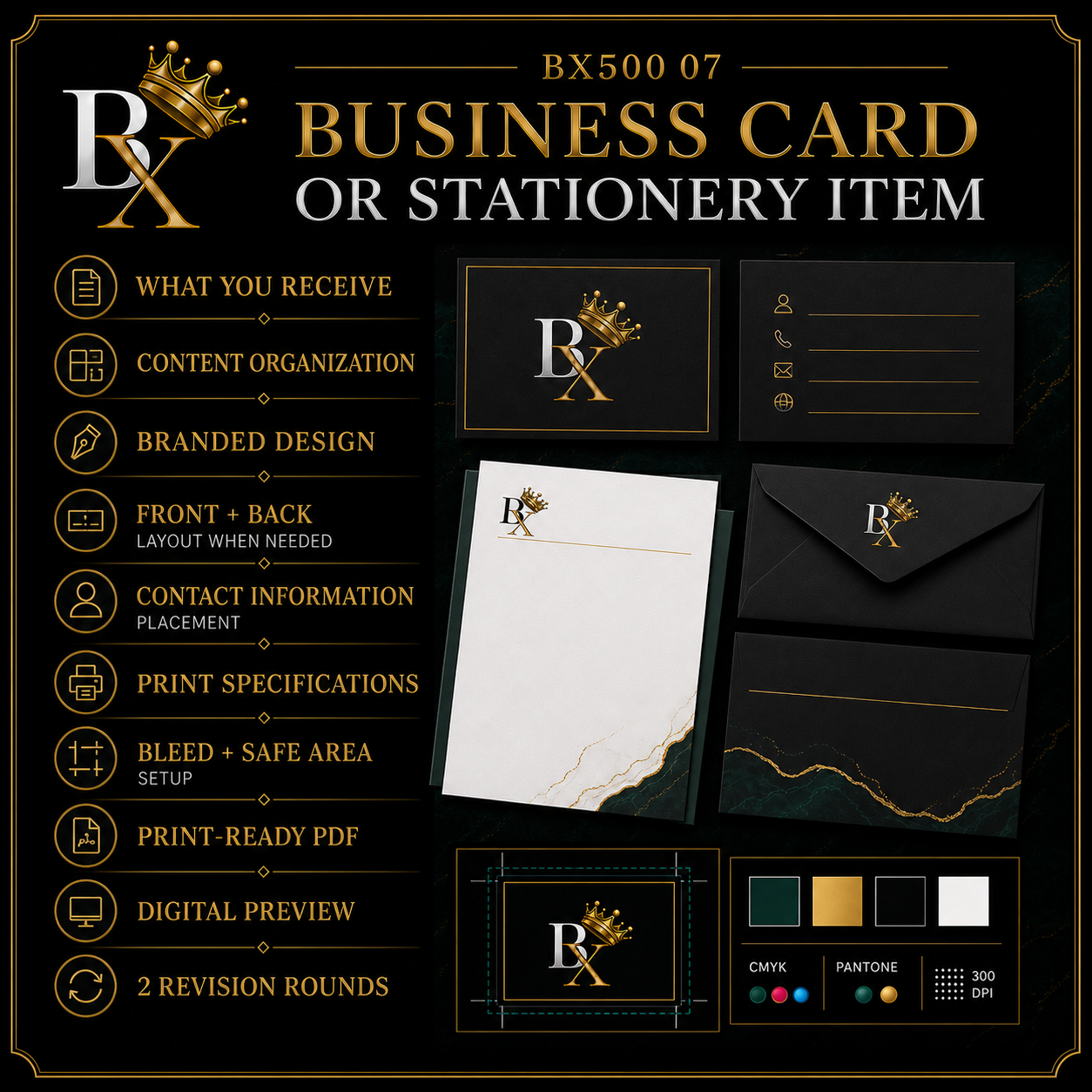 B.X. Marketing Business Card or Stationery Item service graphic featuring Brian Scott and a polished branded print design, starting at $250.