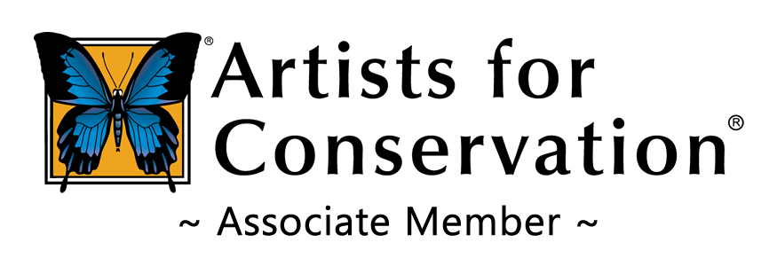 Logo with a blue butterfly inside a square next to the text 'Artists for Conservation' and '~ Associate Member ~'.