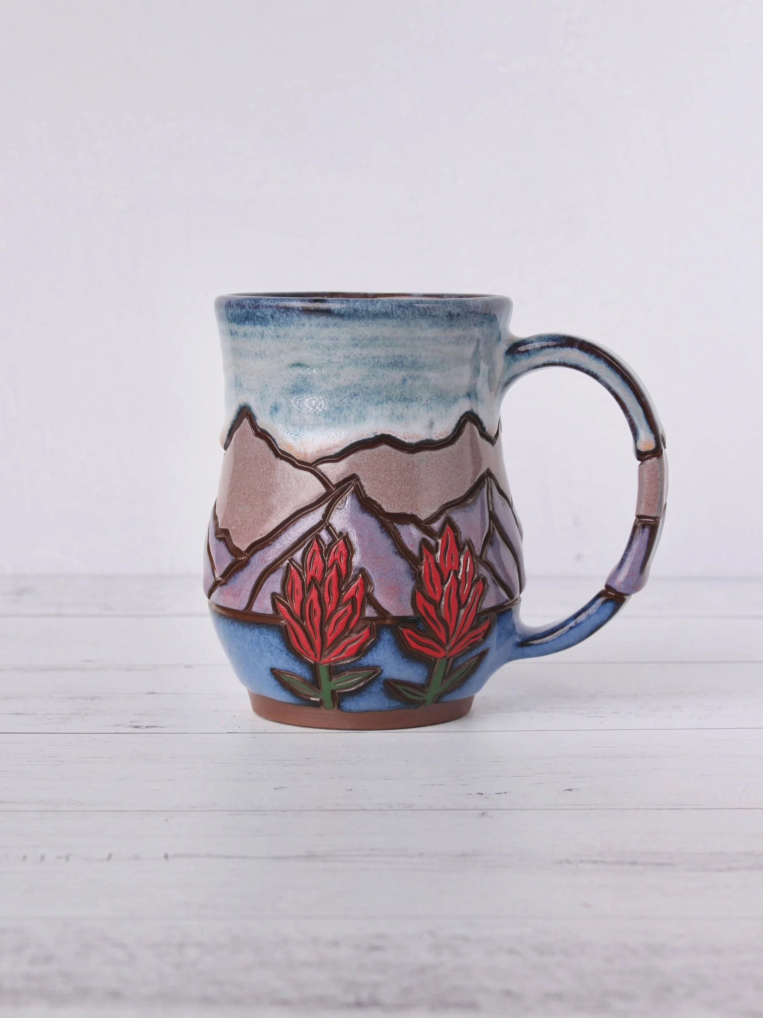 Colorado Paintbrush Landscape Mug — Hand-Carved Stoneware 1