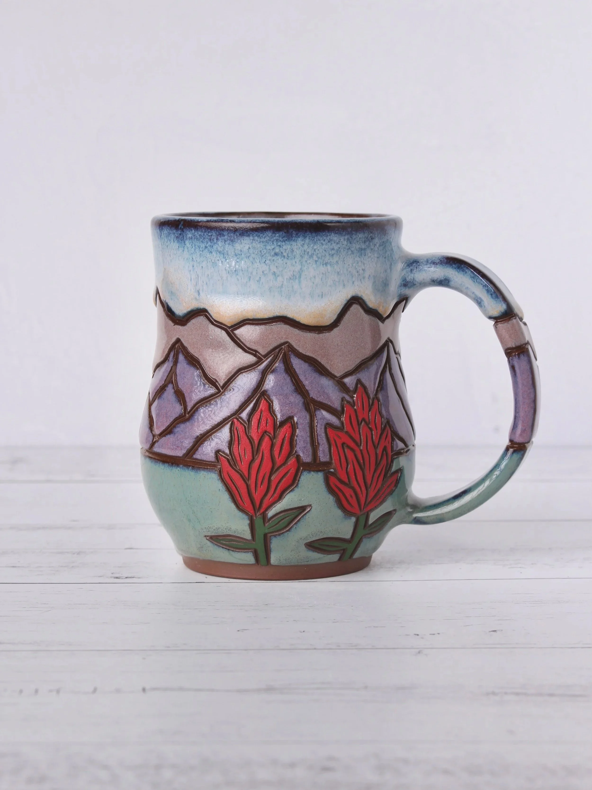 Colorado Paintbrush Landscape Mug — Hand-Carved Stoneware
