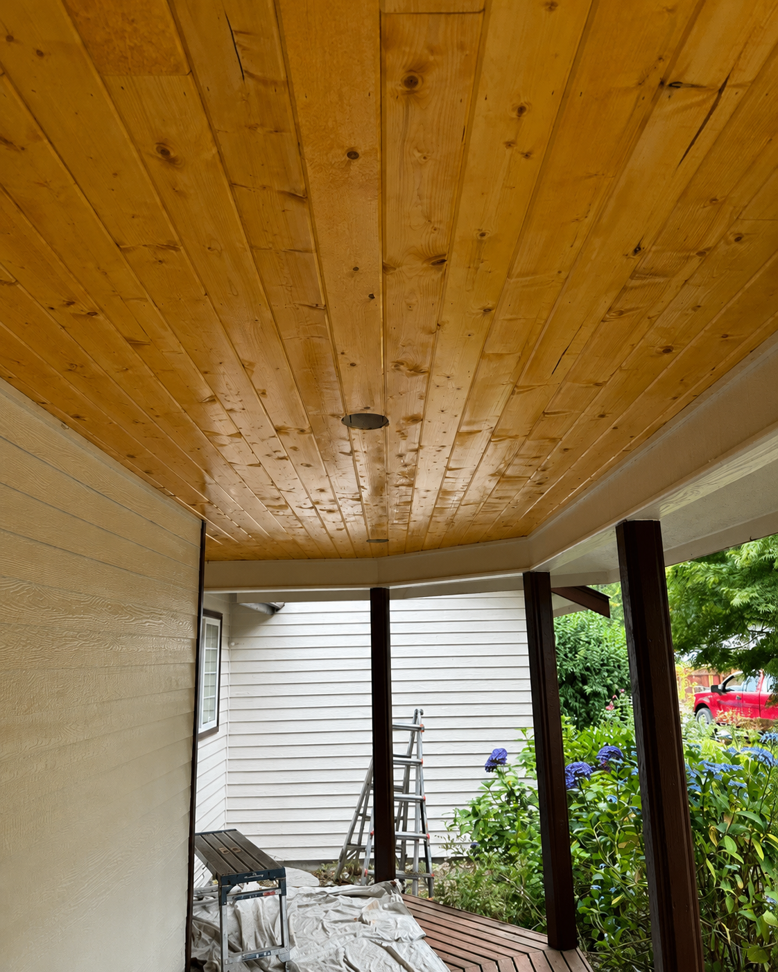 Wood staining soffit