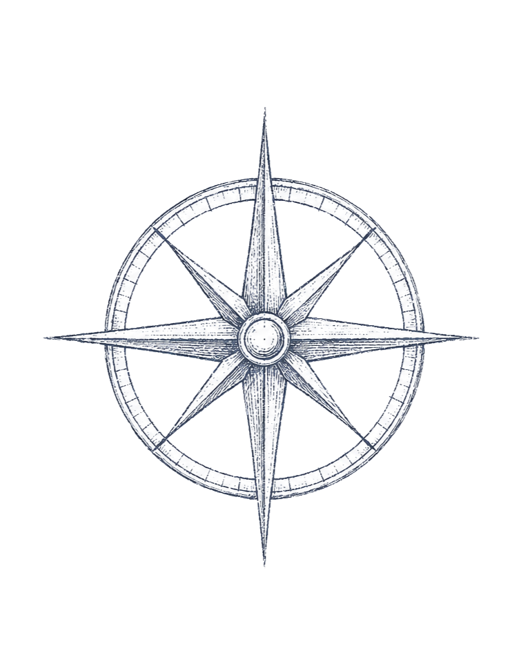 A hand-drawn compass rose with a section highlighted in yellow.