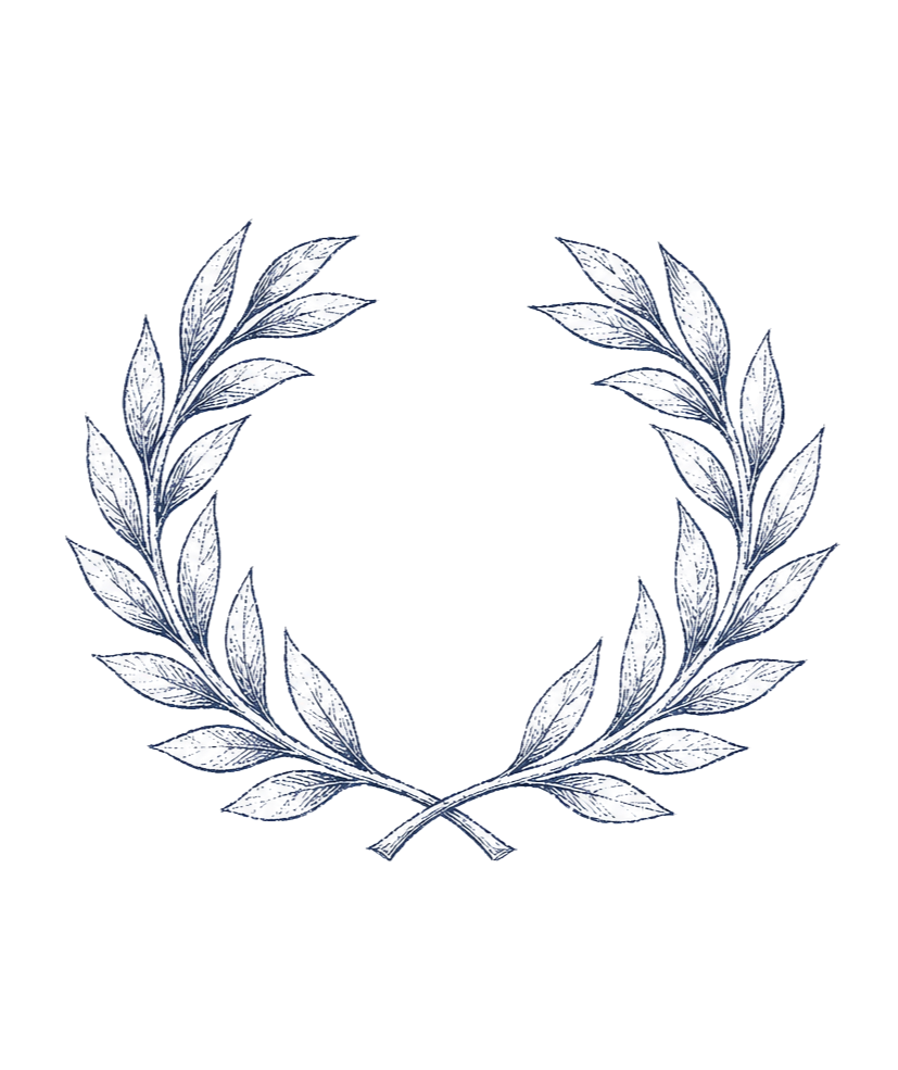 Silver laurel wreath on a black background.
