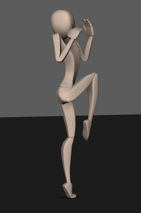 3D model pose expressing surprise.