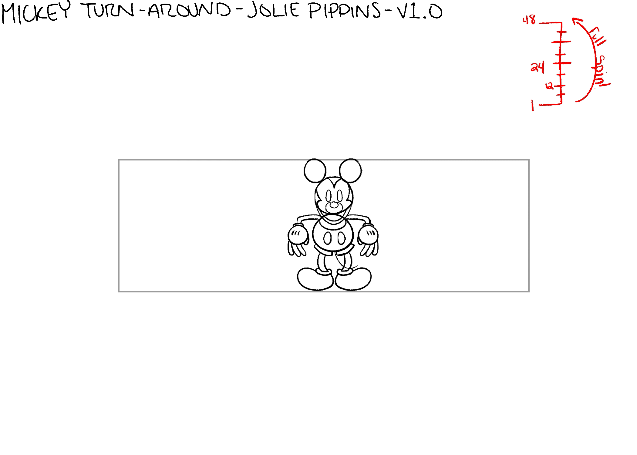 An animated gif of Mickey Mouse turn-around.