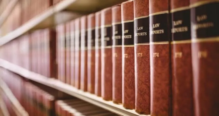 Shelf of law reports in a library or law office.