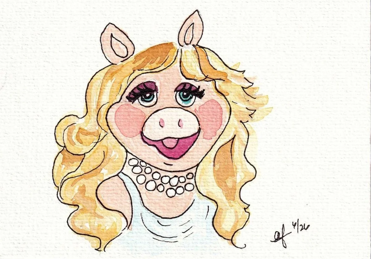 The Fabulous Miss Piggy. Original Watercolor.