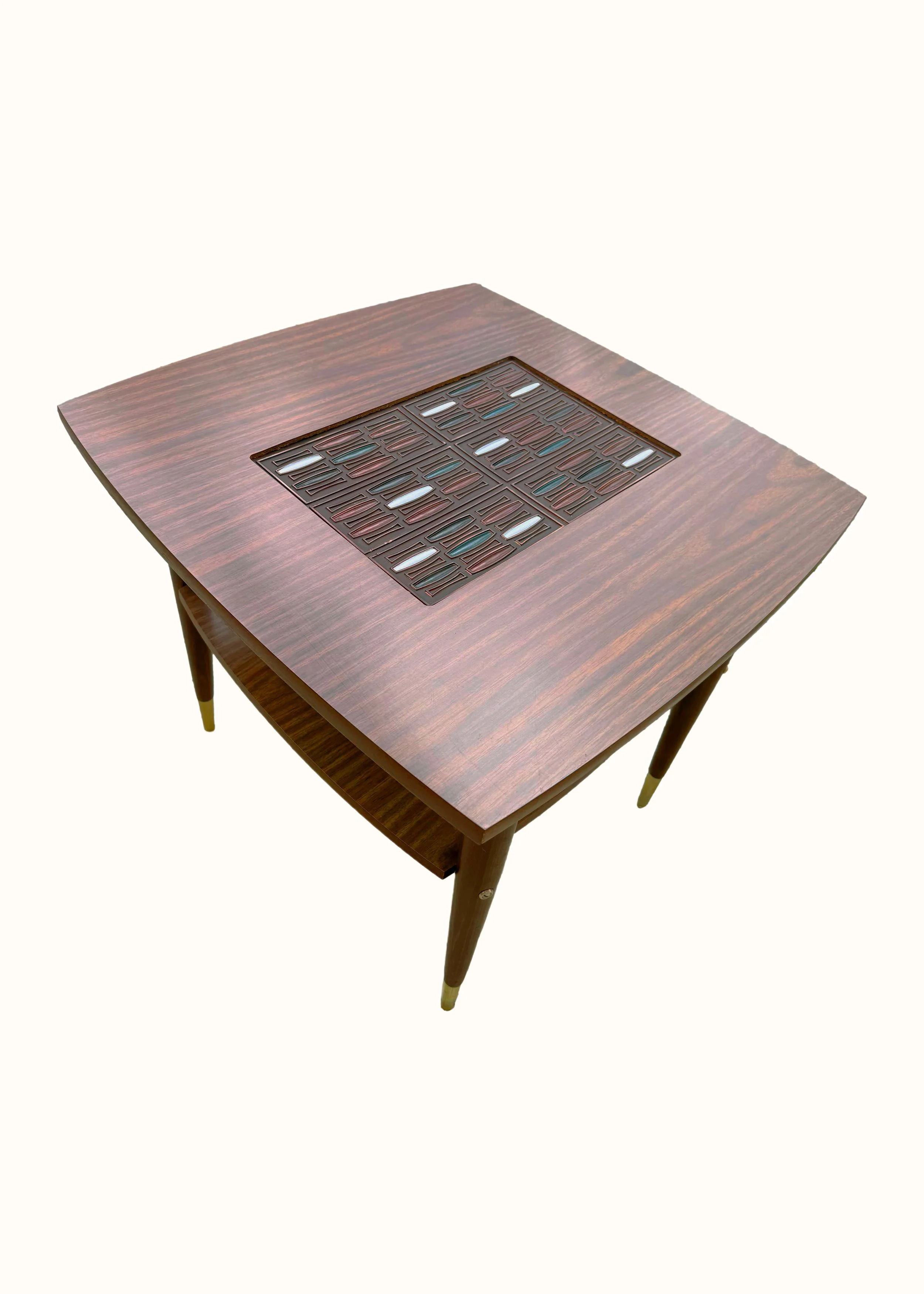 Vintage Tiled Walnut Laminate Two-Tiered End Table