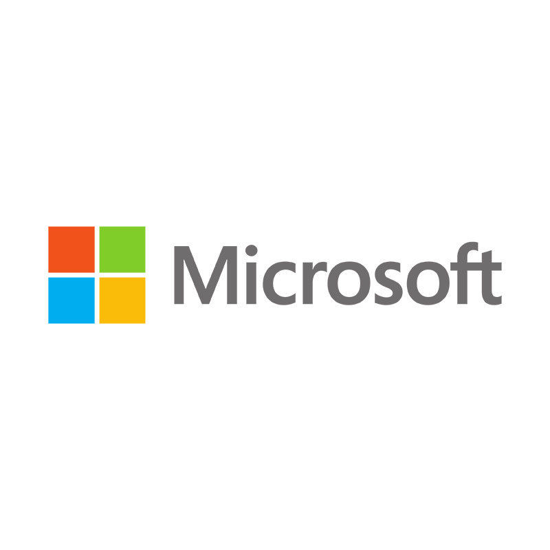 Microsoft logo with four colorful squares and the word 'Microsoft' in gray text.
